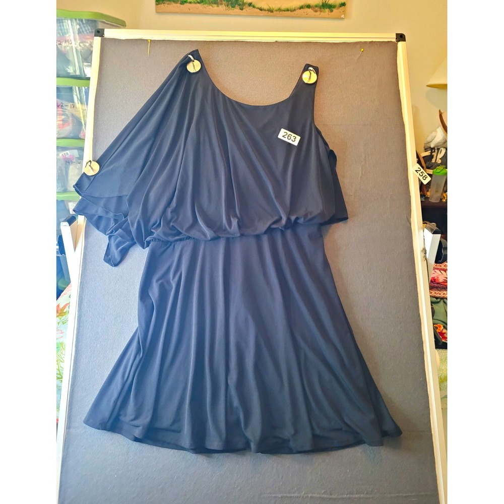 Jessica Simpson Black Solid A-Line Knee Dress V-Neck Cape Sleeve Chiffon 12